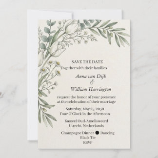 White Tulip Olive Greenery Save the Date Invitatio Invitation