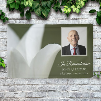 White Tulip on Green Celebration of Life Funeral Banner