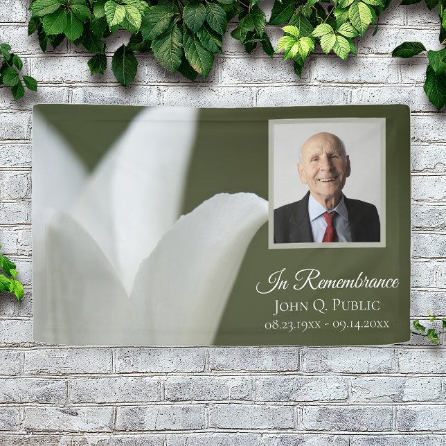 White Tulip on Green Celebration of Life Funeral Banner (Creator Uploaded)