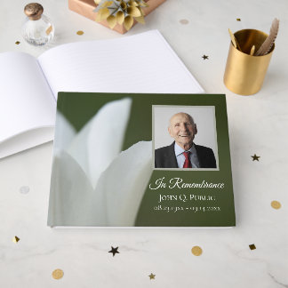 White Tulip on Green Celebration of Life Funeral Guest Book