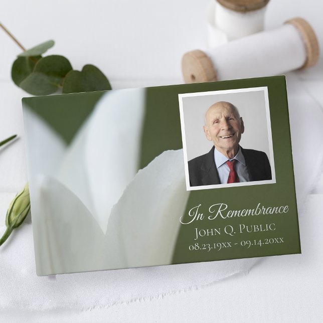White Tulip on Green Celebration of Life Memorial Foil Guest Book (Creator Uploaded)