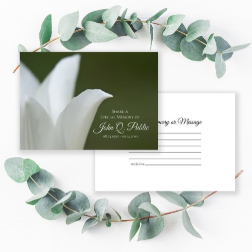 White Tulip on Green Share a Memory Funeral Note Card