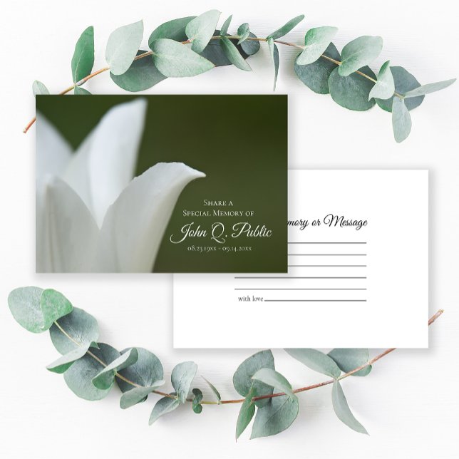 White Tulip on Green Share a Memory Funeral Note Card (Creator Uploaded)