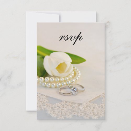 White Tulip Pearls and Rings Wedding RSVP