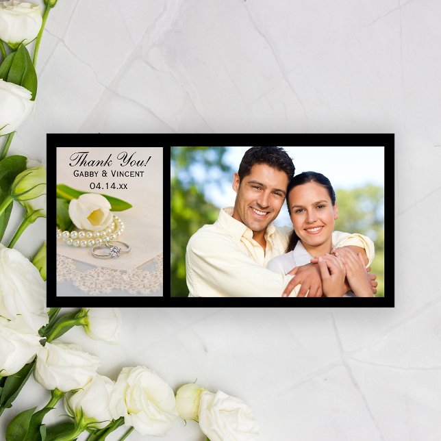 White Tulip, Pearls and Rings Wedding Thank You Card (Creator Uploaded)