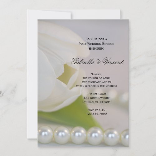 White Tulip Pearls Post Wedding Brunch Invitation