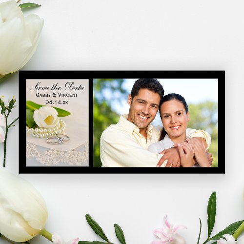 White Tulip Pearls Rings Wedding Save the Date
