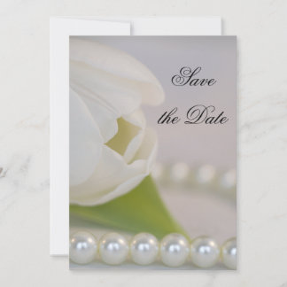 White Tulip Pearls Spring Wedding Save the Date