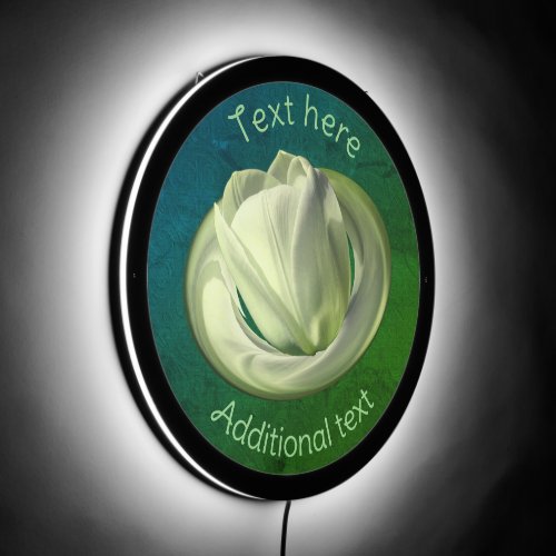 White Tulip Petals Abstract Personalized LED Sign