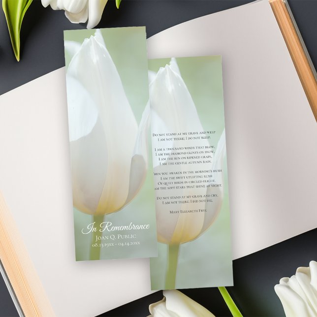 White Tulip Spring Funeral Memorial Prayer Card Bookmarks (Creator Uploaded)