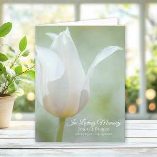 White Tulip Spring Funeral Memorial Sympathy Letterpress Thank You Card