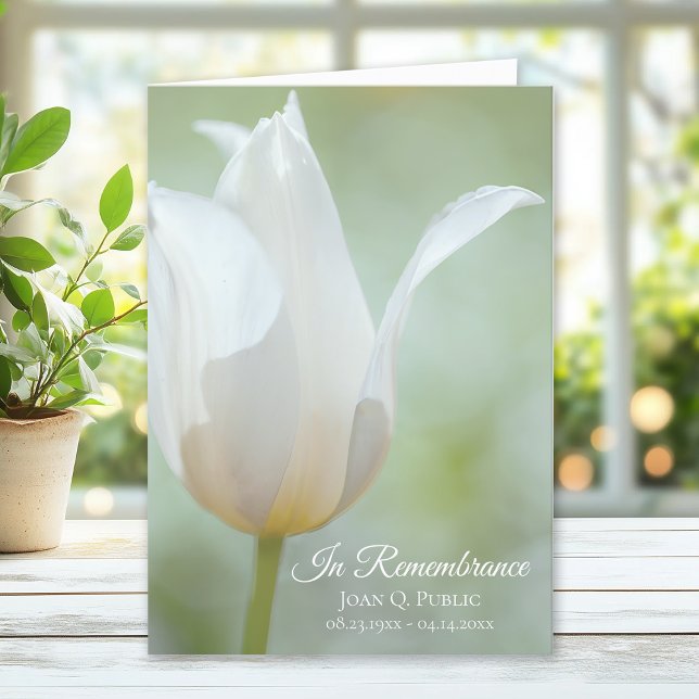 White Tulip Spring Funeral Service Folded Program (Creator Uploaded)