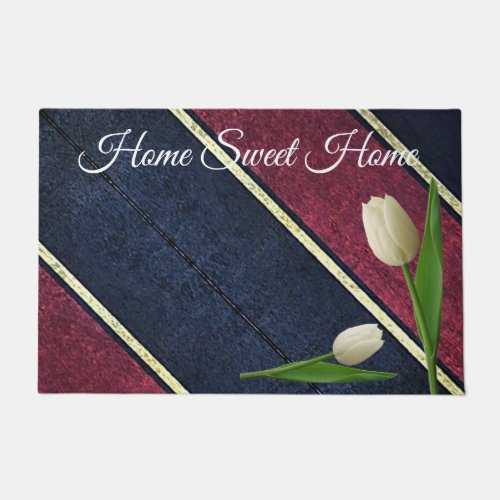 White Tulip Stripe Door Mat