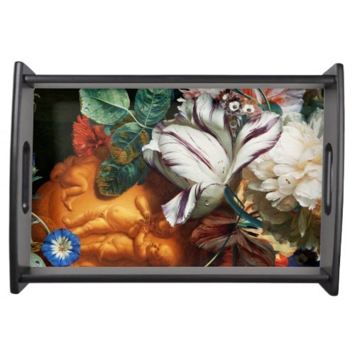 WHITE TULIPSANEMONES AND CUPIDS SERVING TRAY