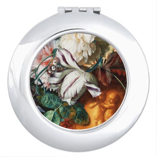 WHITE TULIPSANEMONES AND CUPIDS VANITY MIRROR