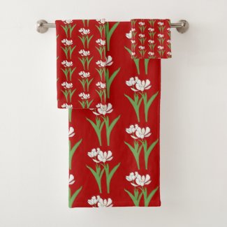 White Tulips Bath Towel Set