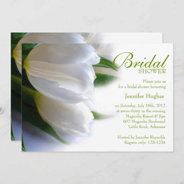 White Tulips Bridal Shower Invitation (Front/Back)