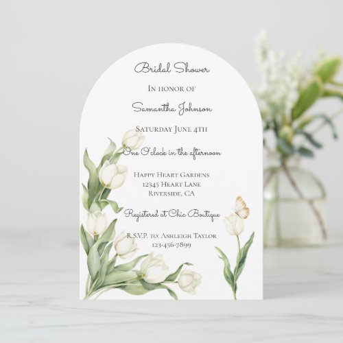 White Tulips Butterfly Bridal Shower Invitation