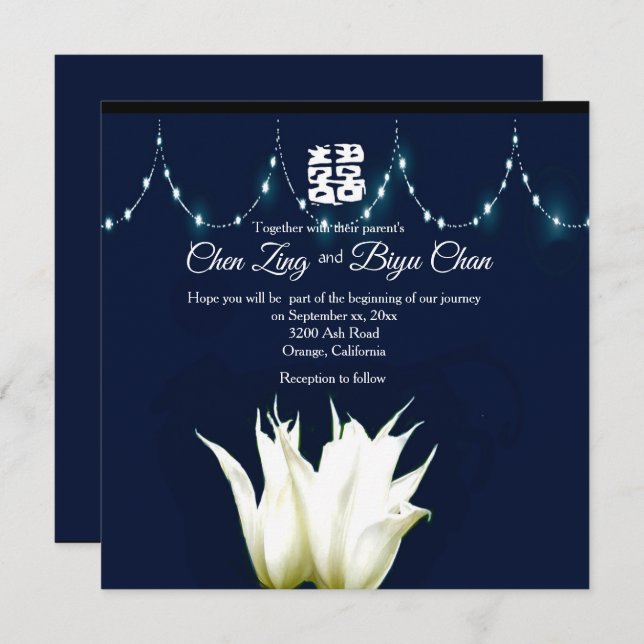 White Tulips Custom Wedding Invitation (Front/Back)