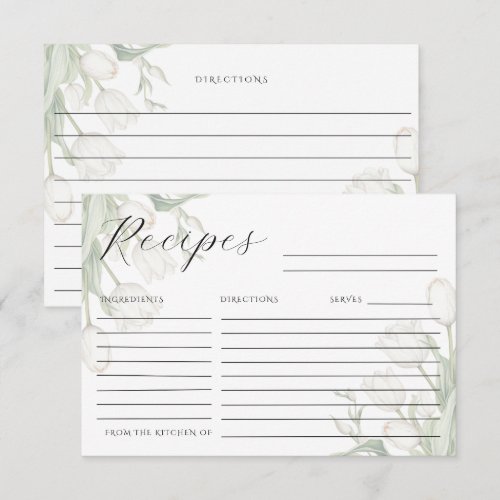 White Tulips Elegant Recipe Card