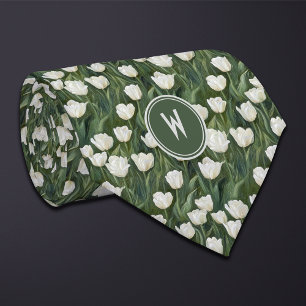 White Tulips Floral  Neck Tie