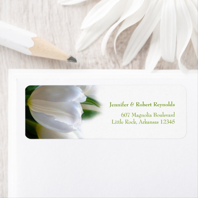 White Tulips Floral Wedding Address Label (Insitu)
