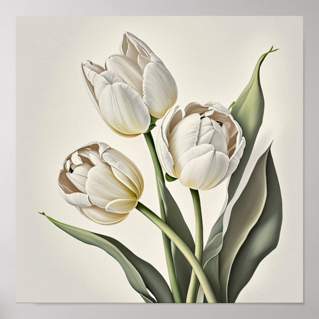 White Tulips Flower Art Print Poster (Front)