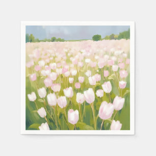 White Tulips Flower Field Painting Napkins