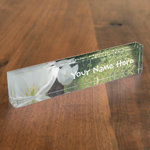 White Tulips Flower Trio Desk Name Plate