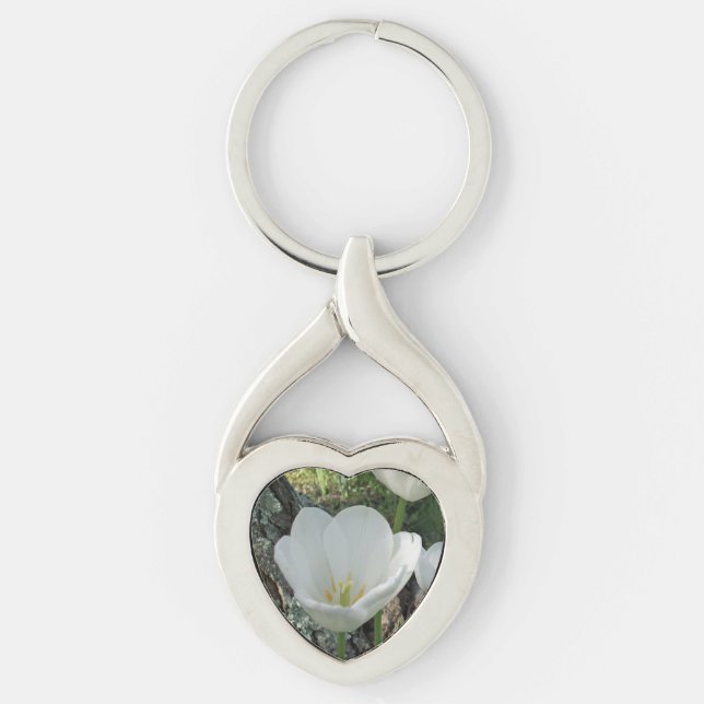White Tulips Flower Trio Keychain (Front)