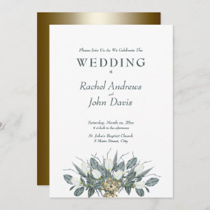 White Tulips Gold Wedding Invitation