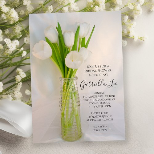 White Tulips in Milk Bottle Spring Bridal Shower Invitation