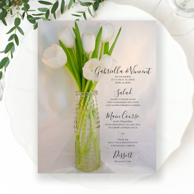 White Tulips in Milk Bottle Spring Wedding Menu (Creator Uploaded)