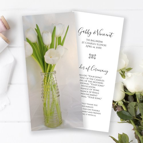 White Tulips in Milk Bottle Wedding Program