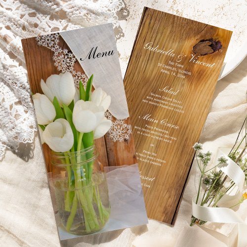 White Tulips Mason Jar Country Barn Wedding Menu