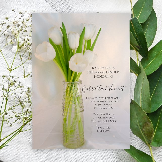 White Tulips Milk Bottle Wedding Rehearsal Dinner Invitation (Creator Uploaded)