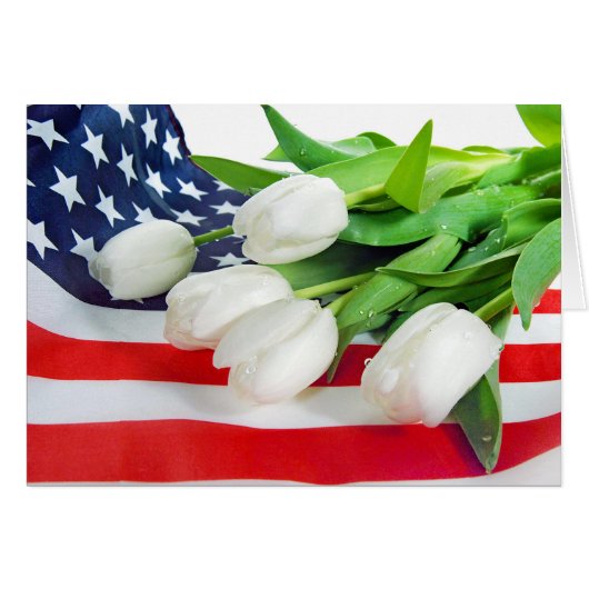 white tulips on American flag (Front Horizontal)