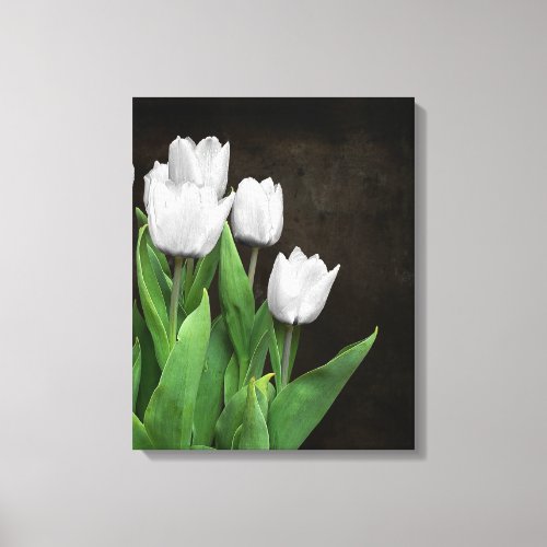 White Tulips On Dark Texture Canvas Print
