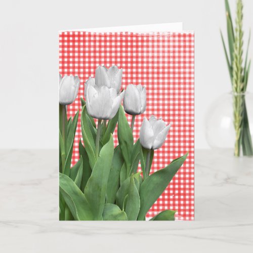 White Tulips on Gingham Birthday Card