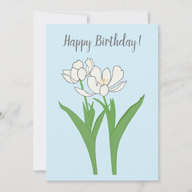 White Tulips On Light Blue Birthday Card (Front)