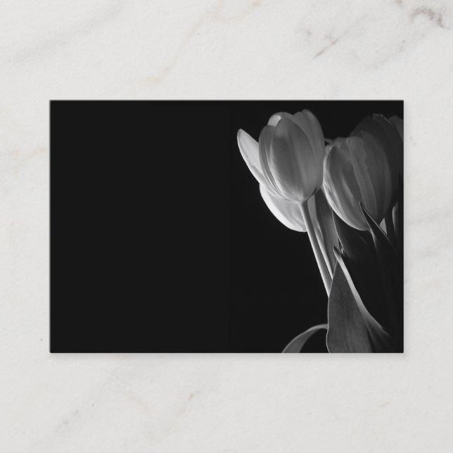White Tulips Photo On Black Background Business Card (Front)