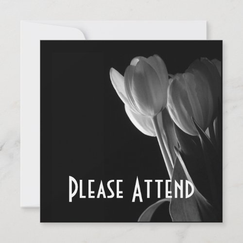 White Tulips Photo On Black Background Invitation