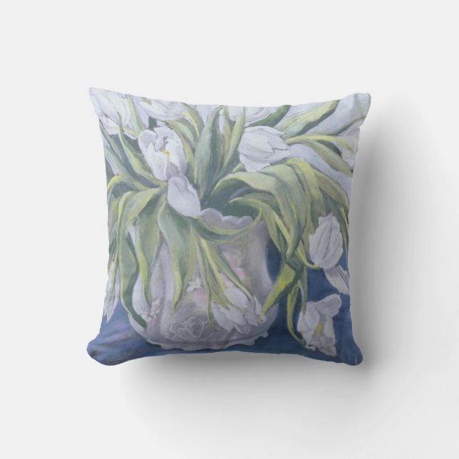 White Tulips Throw Pillow (Front)