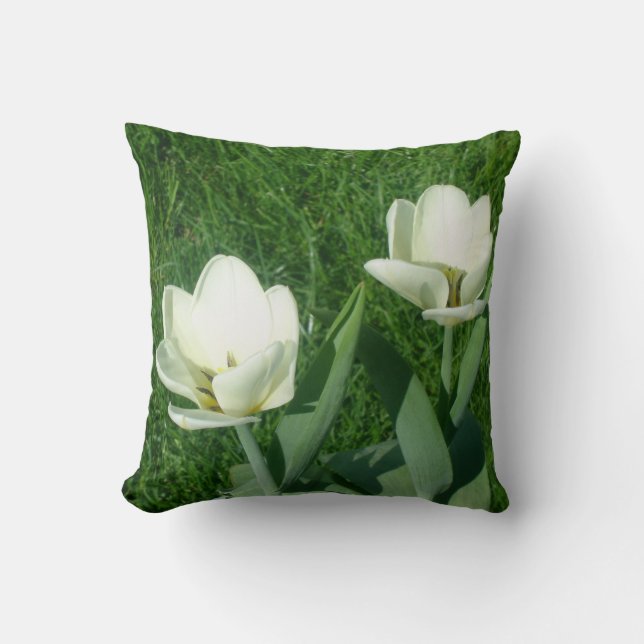 White Tulips Throw Pillow (Front)