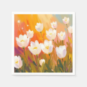 White Tulips Watercolor Flower Field Napkins