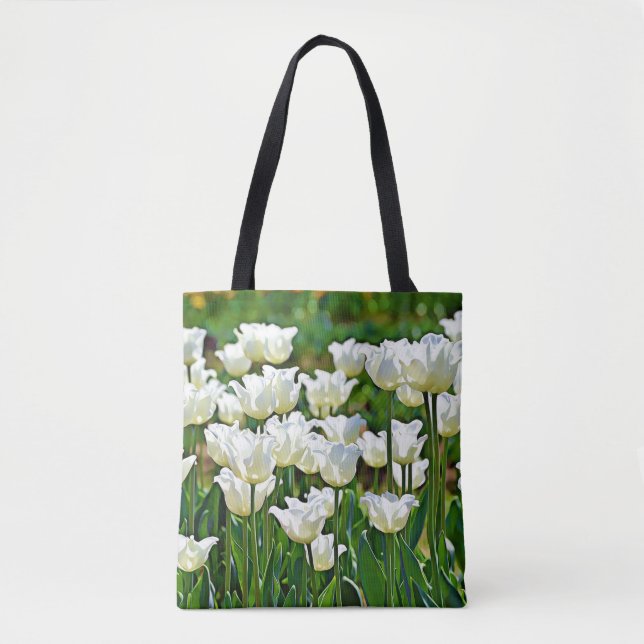 White Tulips Whimsy Flower Floral Art Tote Bag (Front)
