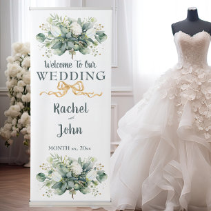 White Tulips With Gold Wedding Invitation Retractable Banner