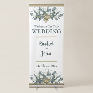 White Tulips With Gold Wedding Invitation Retractable Banner