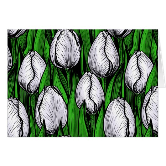 White tulips with green leaves (Front Horizontal)