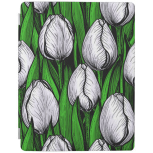 White tulips with green leaves iPad smart cover